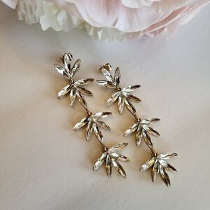 Earrings By Borrowed & Blue Dangle Drop Flower Crystal Petals Goldtone Jewelry